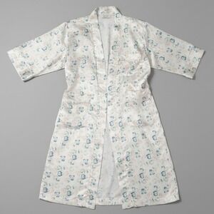 Body Drama Floral Satin Robe, Vintage Large Pastel Blue Pink Kimono Sleepwear